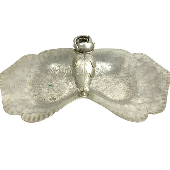 Continental Hand Wrought Aluminum Silver Double Candy Nut Dish - Picture 2 of 8